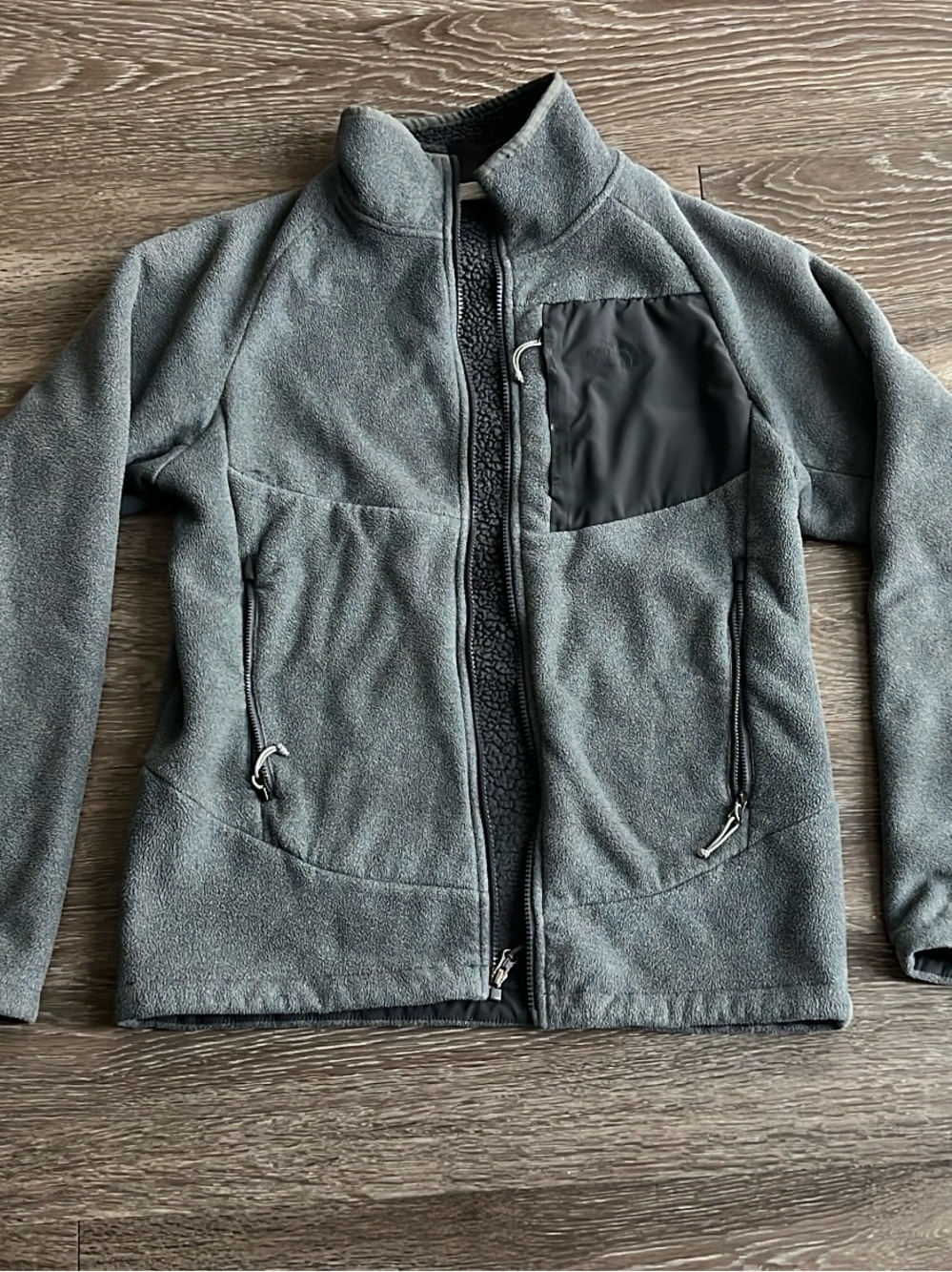 The North Face Men's Gray Fleece Jacket with Chest Pocket